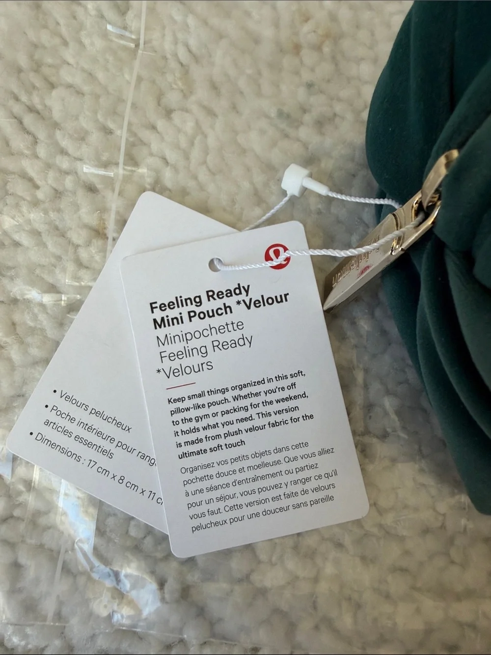 lululemon athletica Deep Emerald Velvet Cosmetic Case with Gold Logo